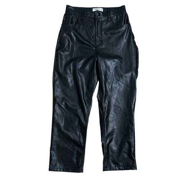 Abercrombie Vegan Leather Pants 90s Straight Curve Love Black 29 8 Extra Short - Picture 3 of 6